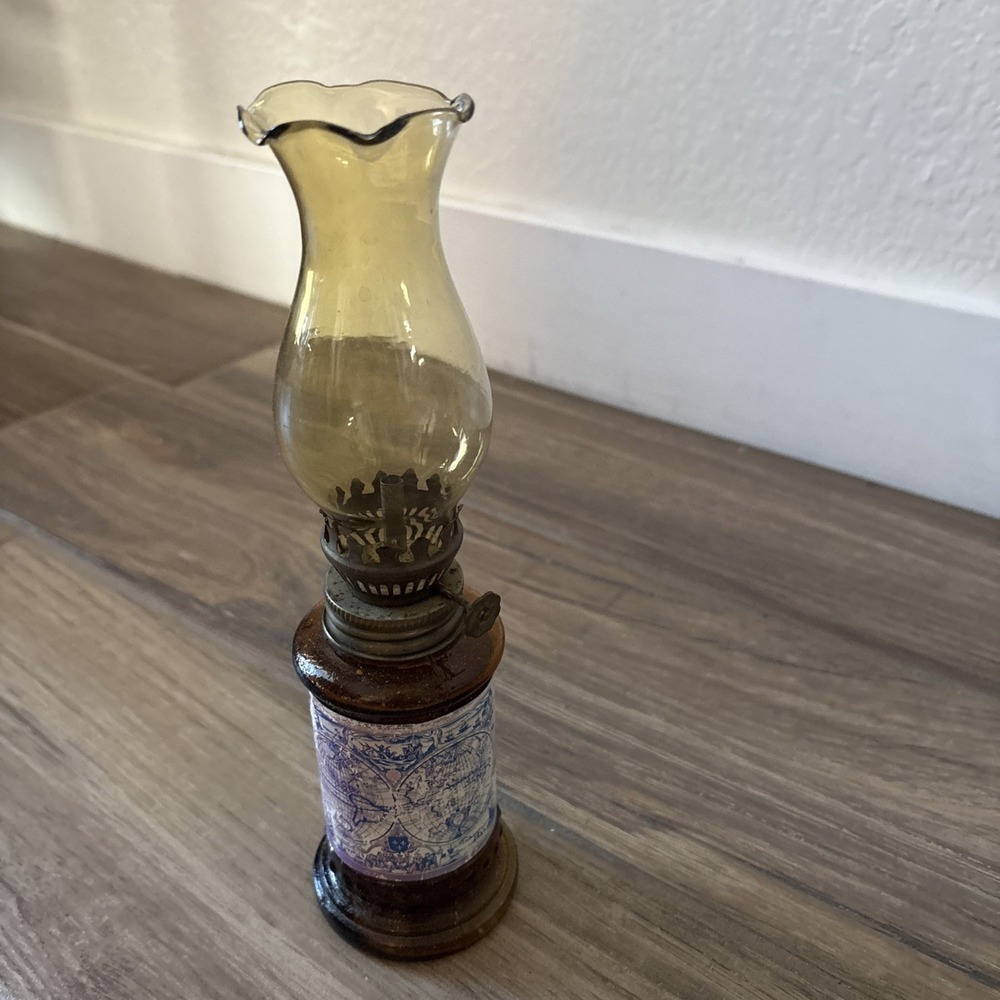 Vintage Amber  Glass Globe Atlas‎ Oil Lamp 1960s Japan 8"
